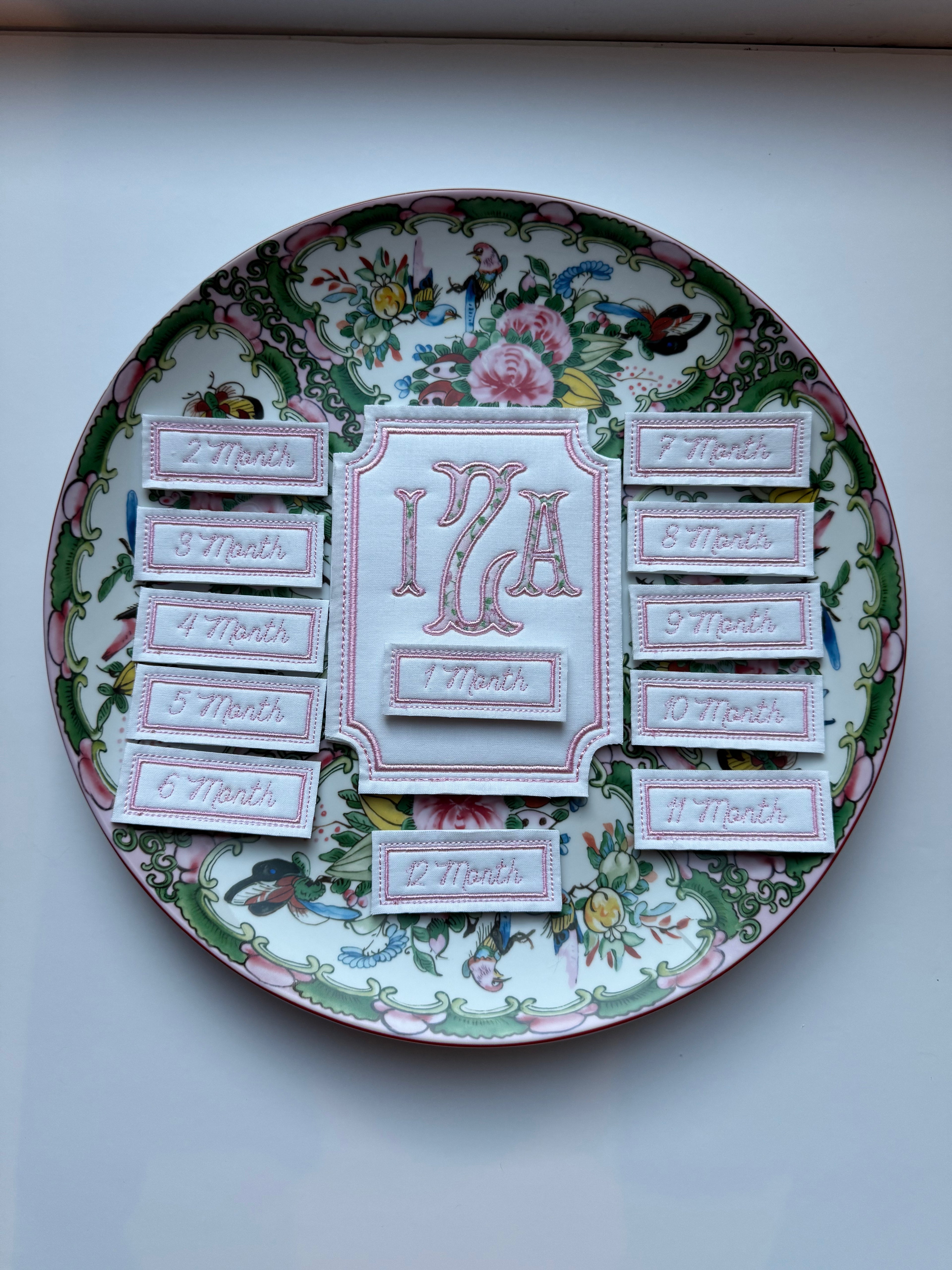 Baby Monthly Milestone Card - Traditional Embroidery Stitching