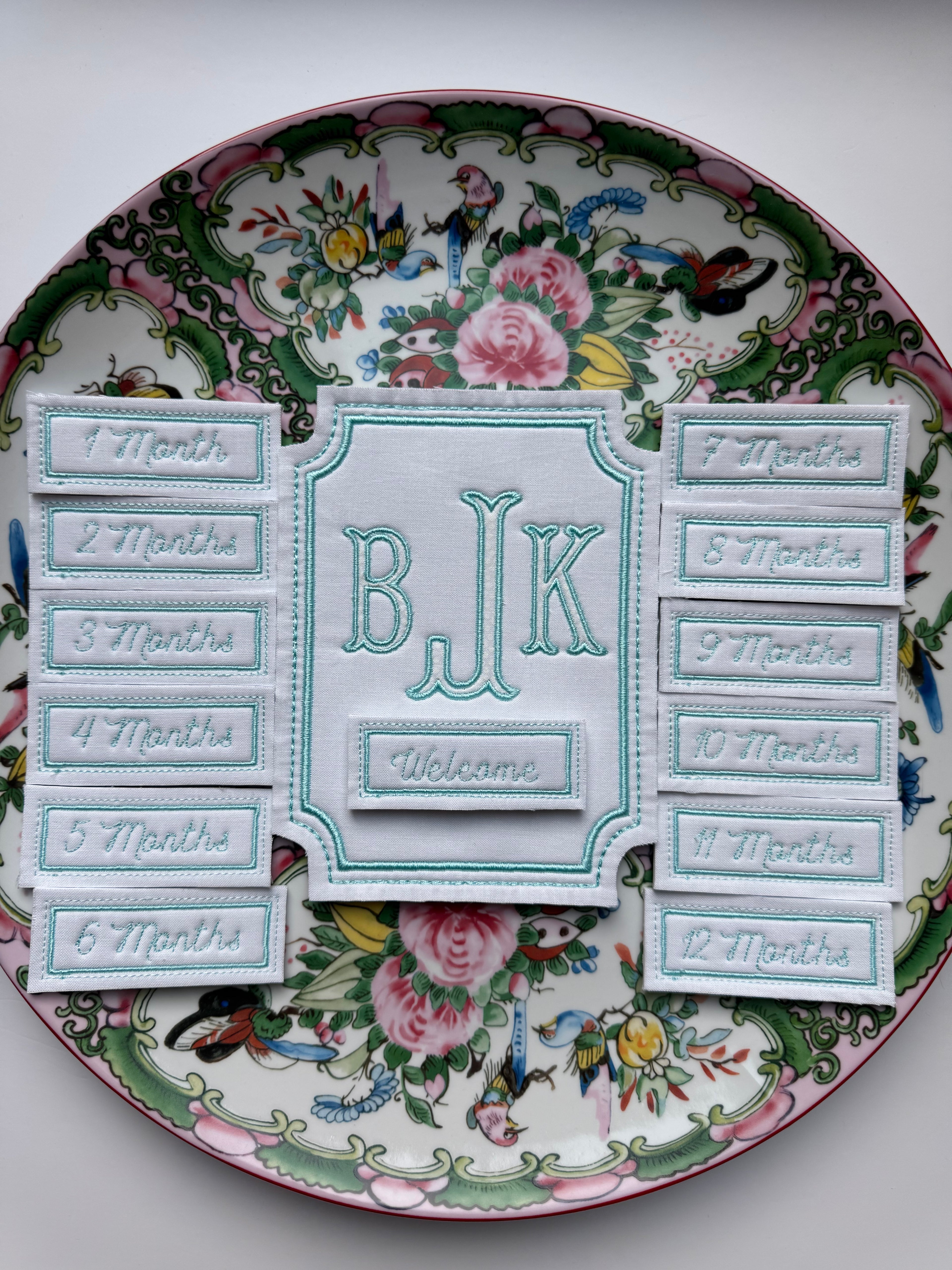 Baby Monthly Milestone Card - Traditional Embroidery Stitching